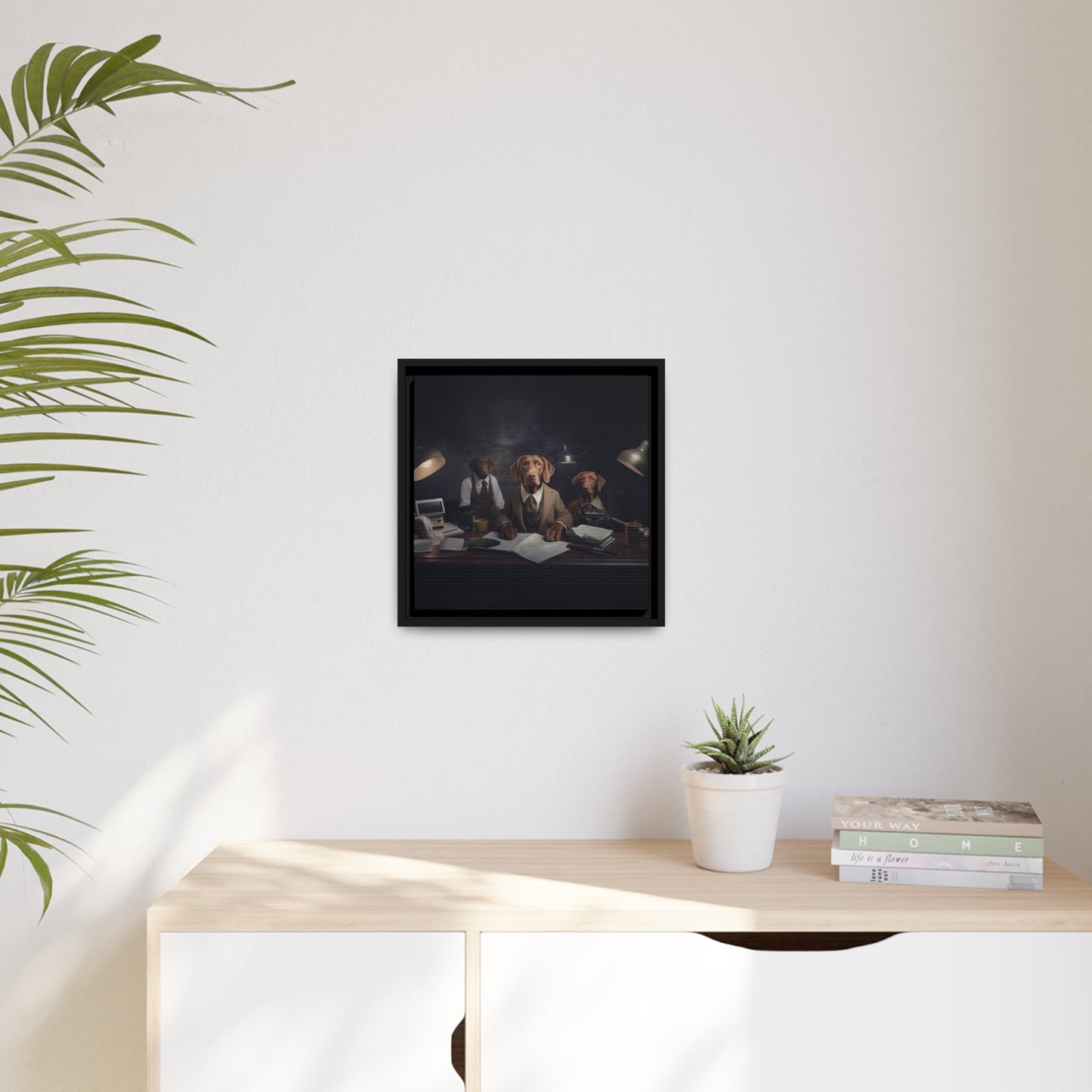 Matte Black Canvas Picture Frame of Hungarian Vizsla Dogs at Work - Hobbster