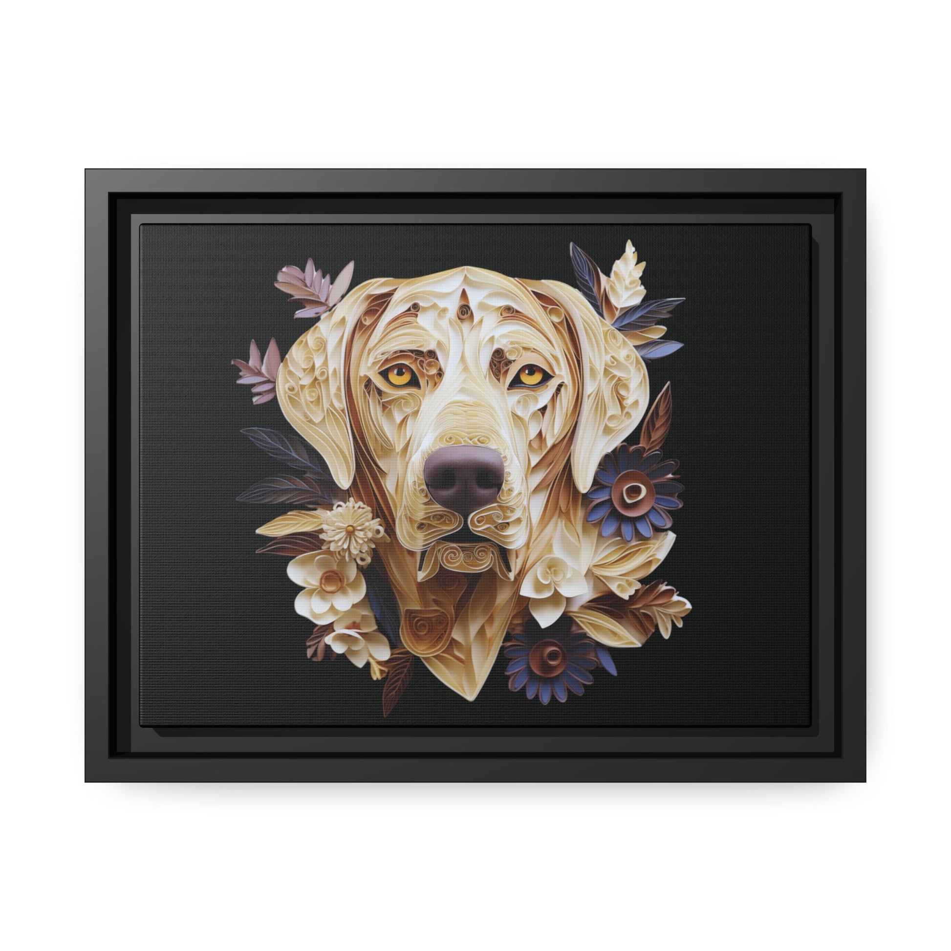 Matte Black Canvas Picture Frame of Quilled Labrador Design - Hobbster