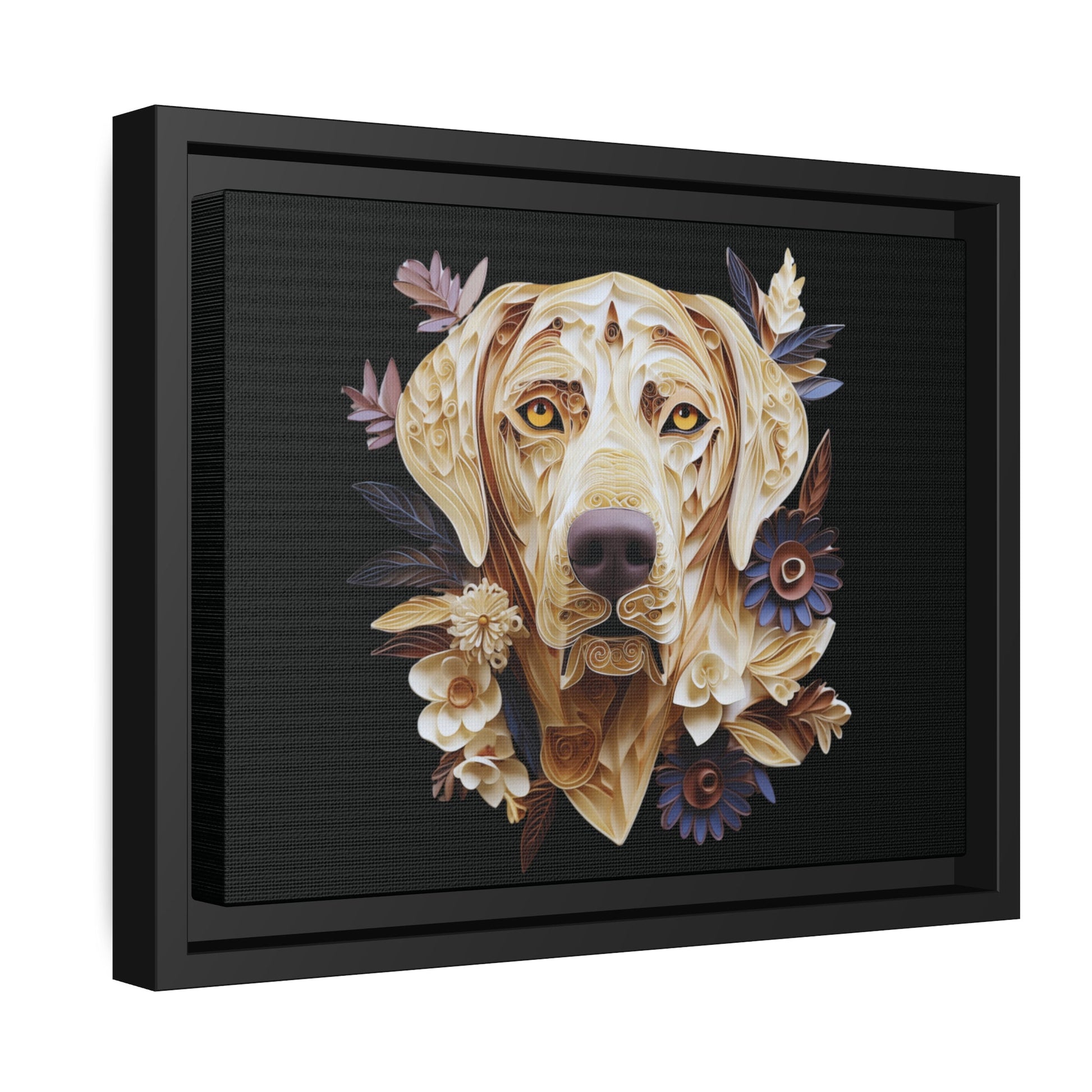 Matte Black Canvas Picture Frame of Quilled Labrador Design - Hobbster