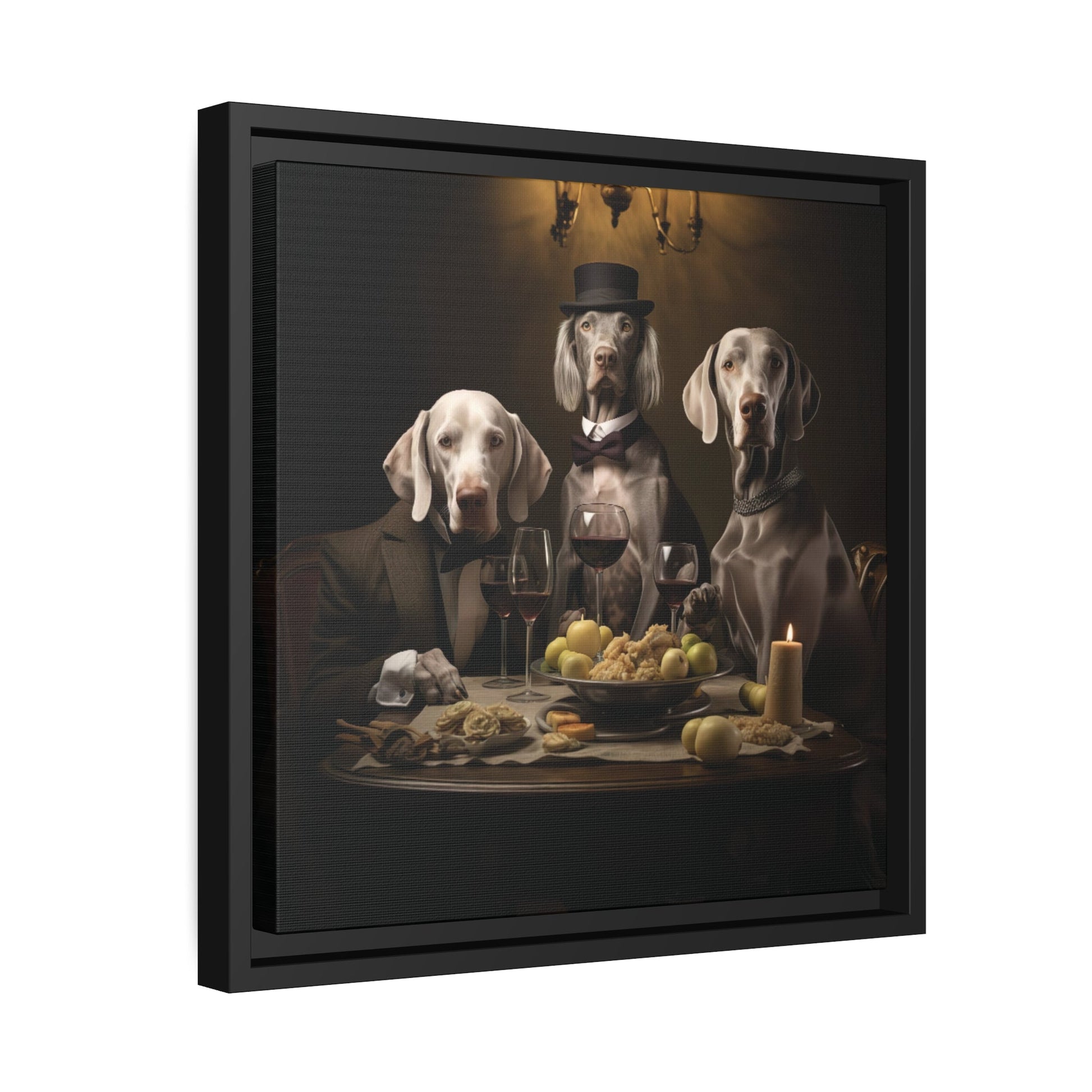 Matte Black Canvas Picture Frame of Weimaraners at Lunch - Hobbster