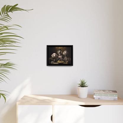 Matte Black Canvas Picture Frame of Weimaraners at Lunch - Hobbster