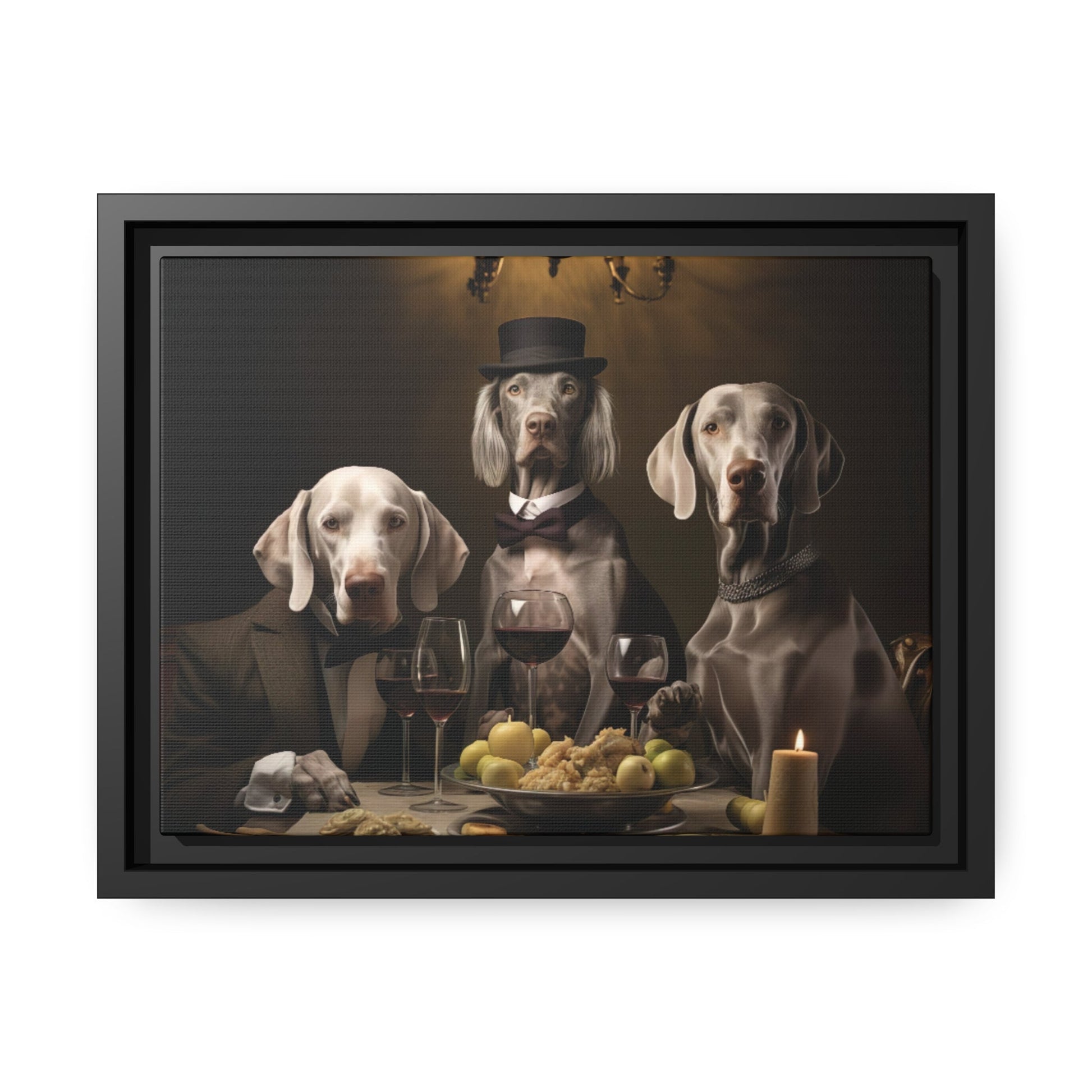 Matte Black Canvas Picture Frame of Weimaraners at Lunch - Hobbster