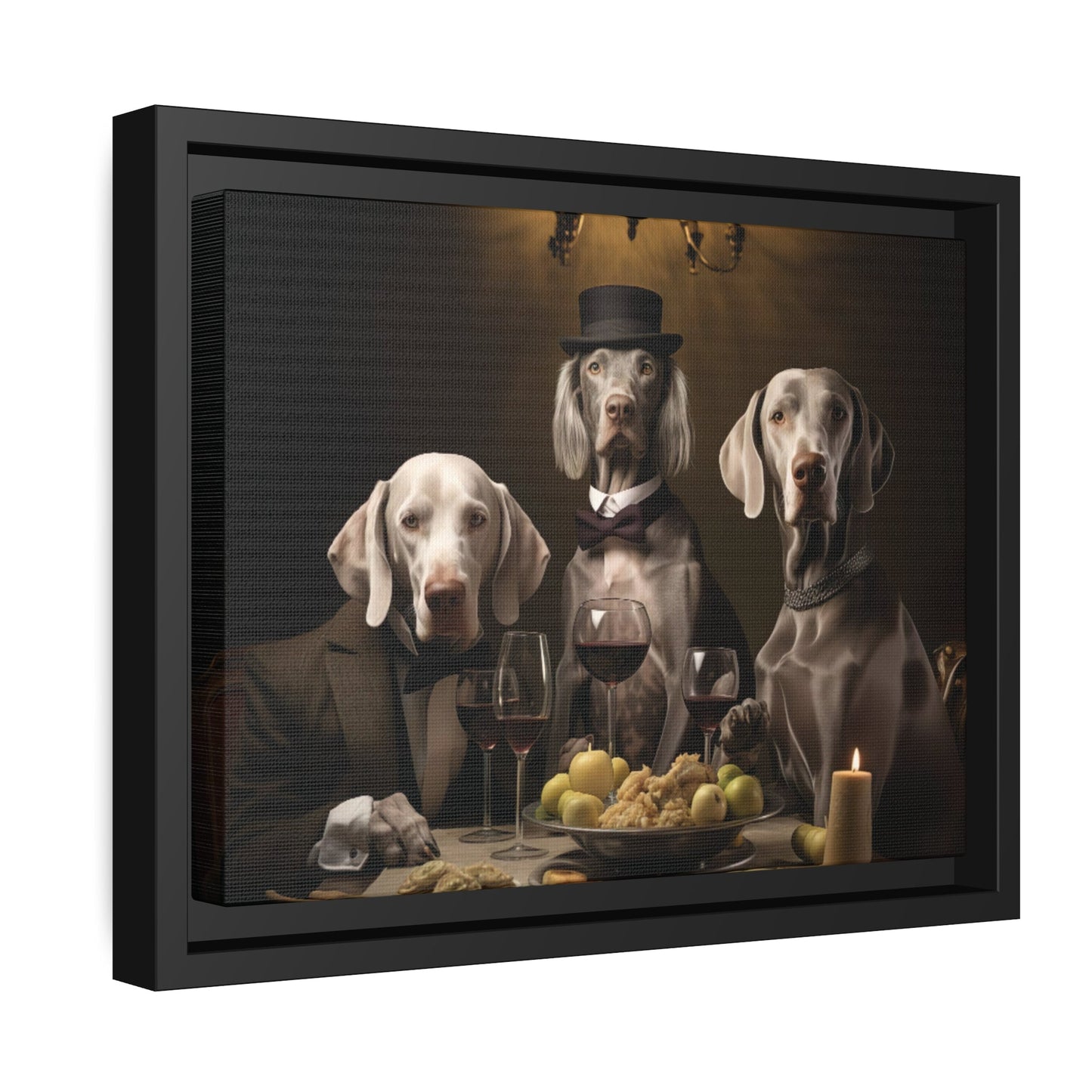 Matte Black Canvas Picture Frame of Weimaraners at Lunch - Hobbster