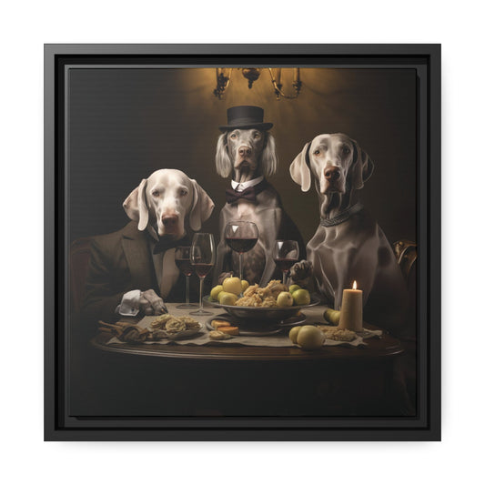Matte Black Canvas Picture Frame of Weimaraners at Lunch - Hobbster