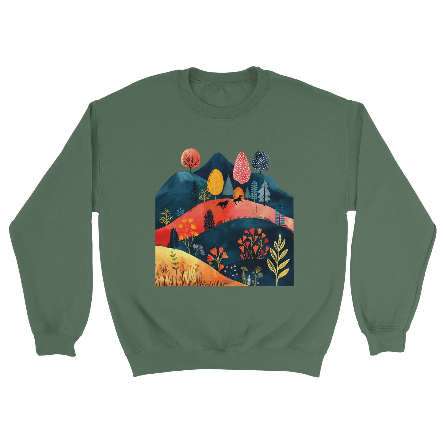 Men's Classic Crewneck Sweatshirt featuring Cottage Core Style Dogs Running Free Design - Hobbster