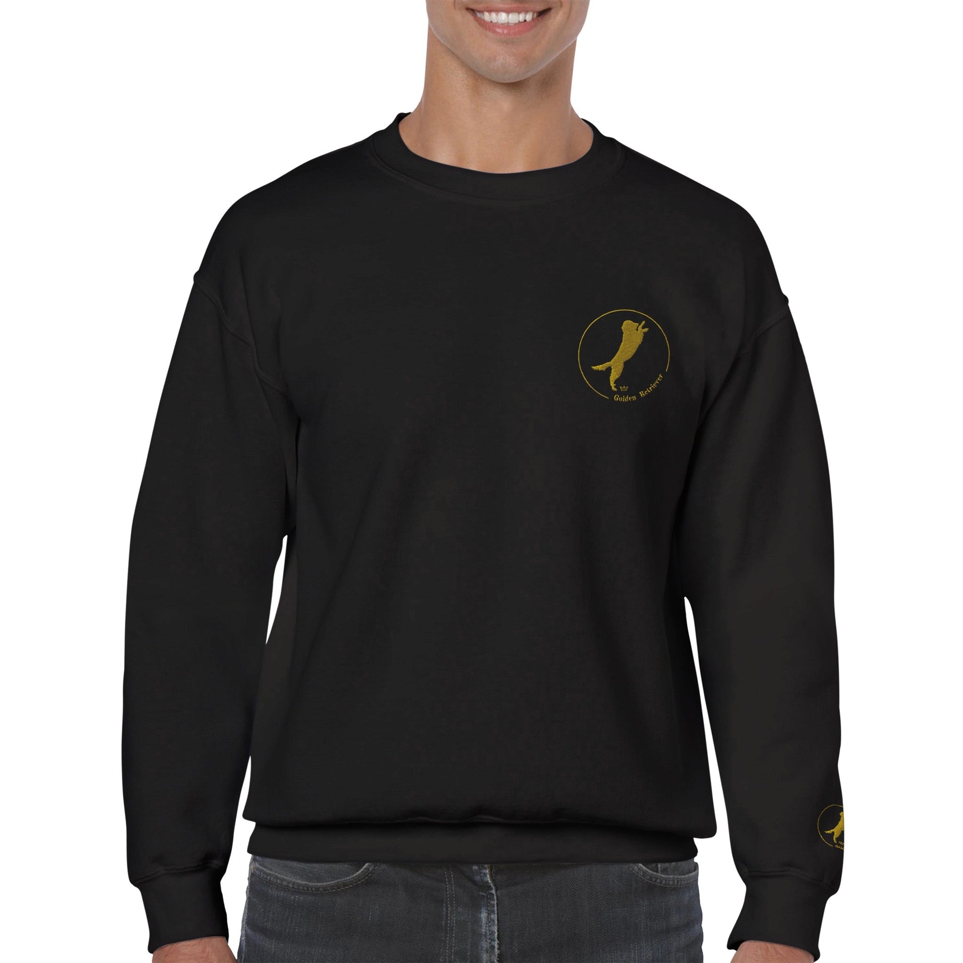 Men's Classic Crewneck Sweatshirt with Embroidered Golden Retriever Logo - Hobbster