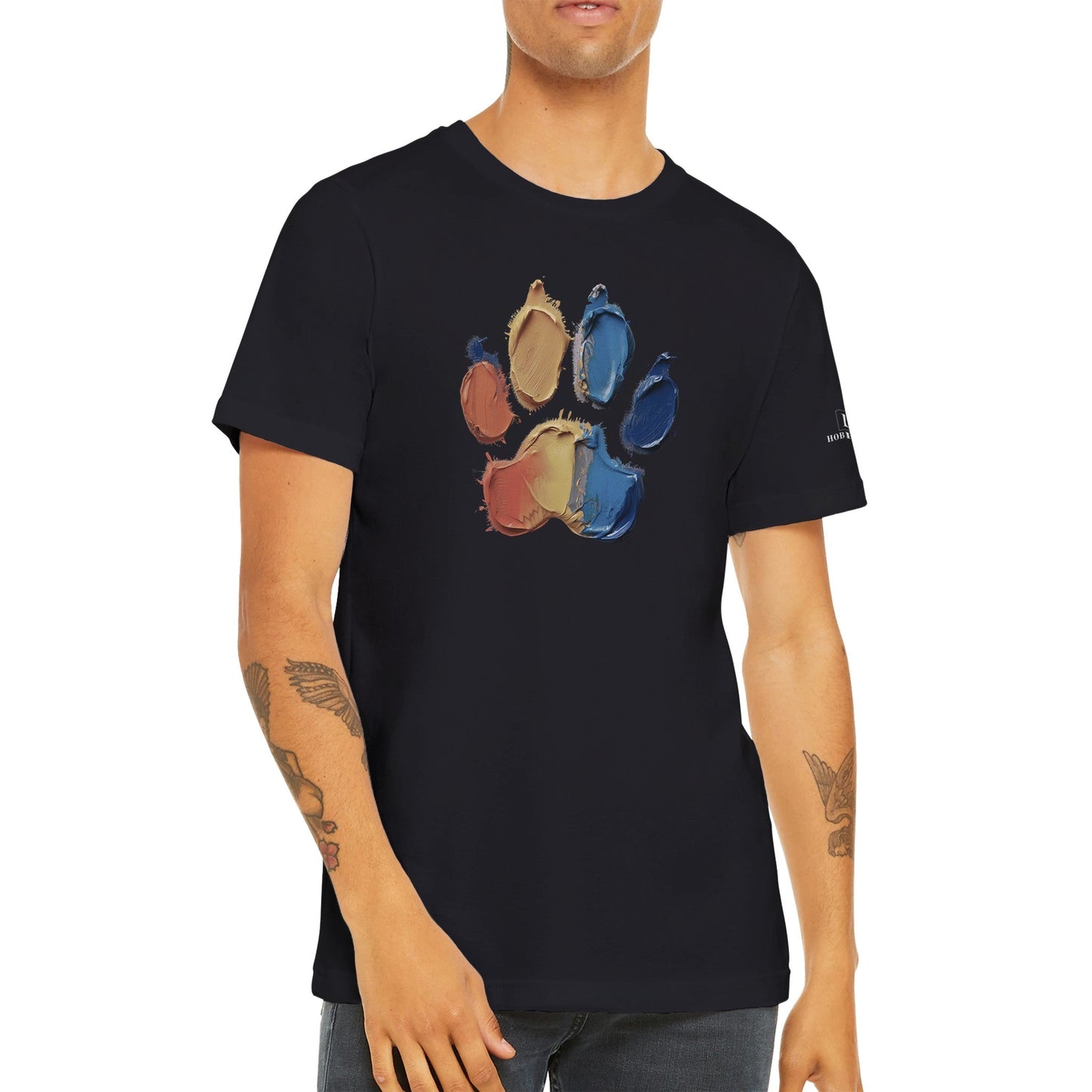 Men's Crewneck T-shirt Featuring Large Painted Paw Print - Hobbster