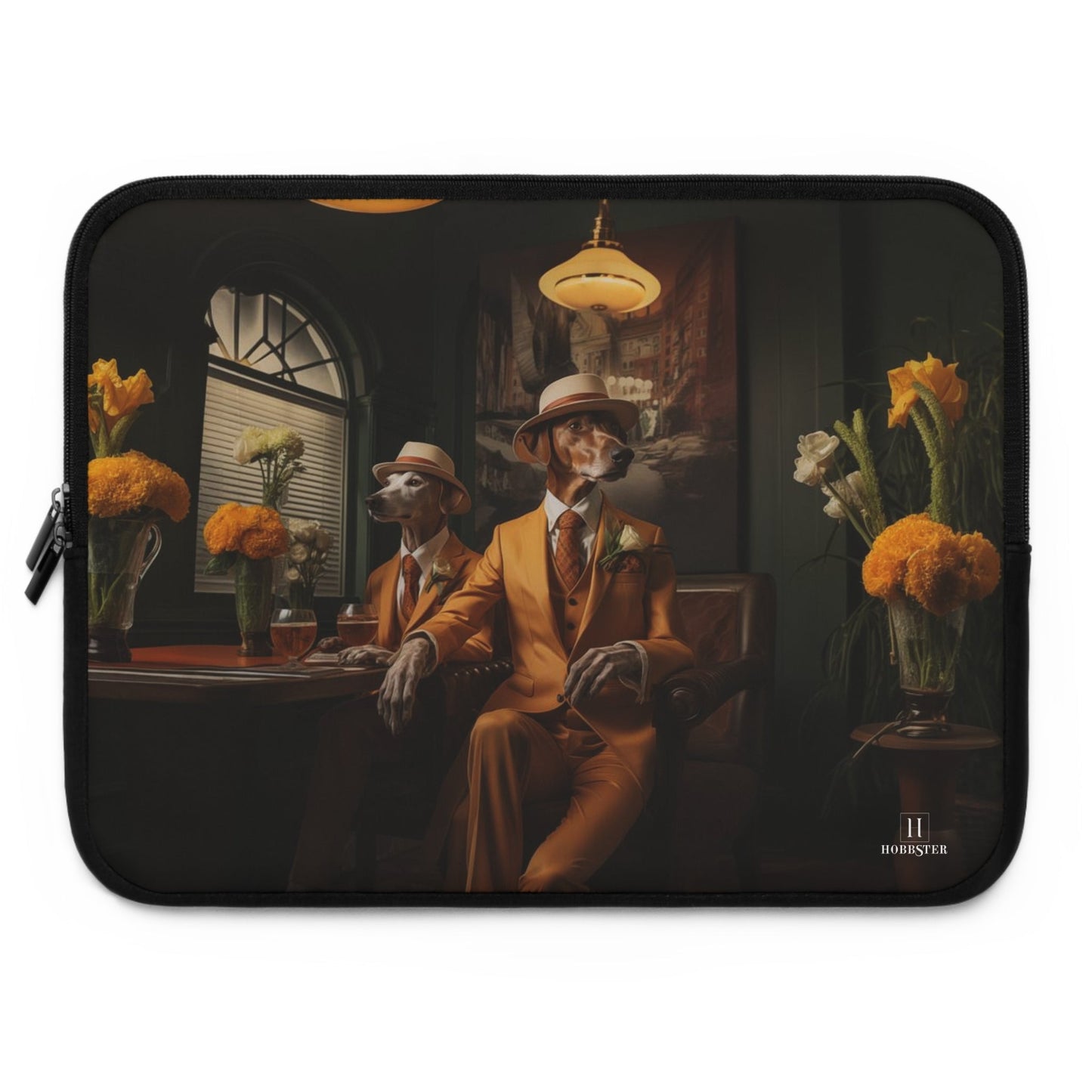 Neoprene Laptop Sleeve featuring Art Deco Greyhound Design - Hobbster