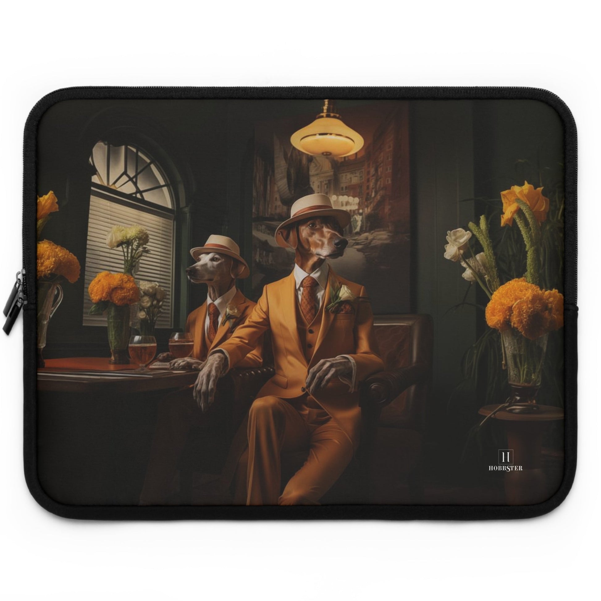 Neoprene Laptop Sleeve featuring Art Deco Greyhound Design - Hobbster