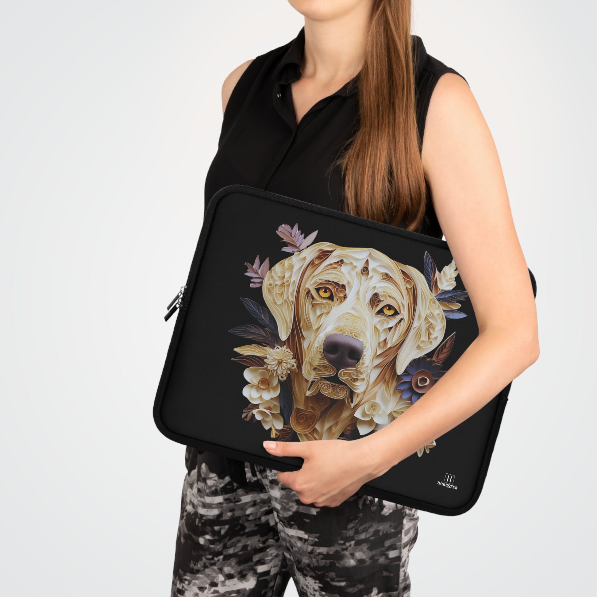 Neoprene Laptop Sleeve featuring Quilled Labrador Design - Hobbster