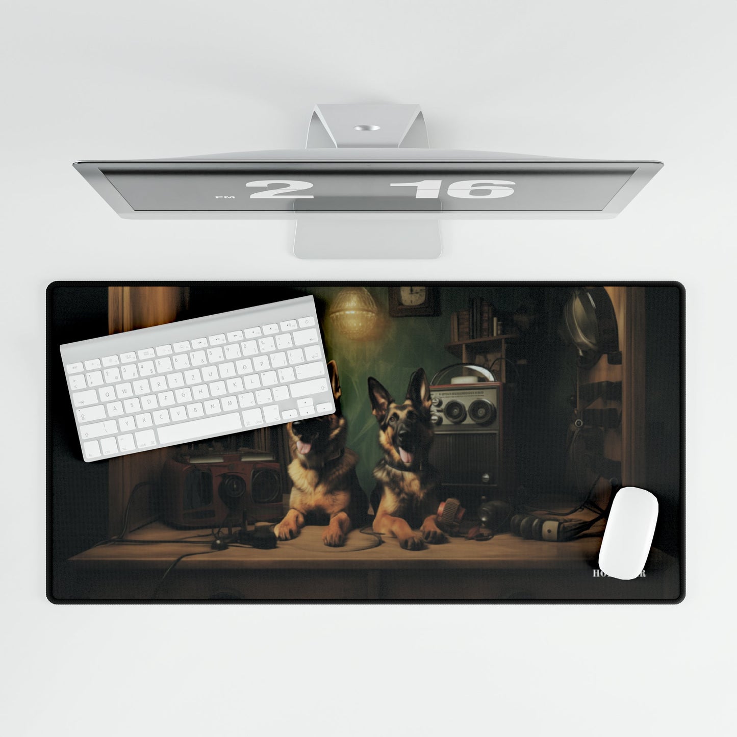 Non-slip Desk Mat with rubber backing featuring vintage German Shepherd design - Hobbster