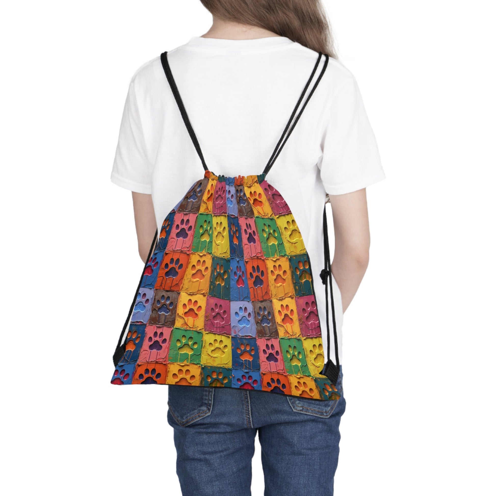 Outdoor Drawstring Bag Featuring Large Painted Paw Prints - Hobbster