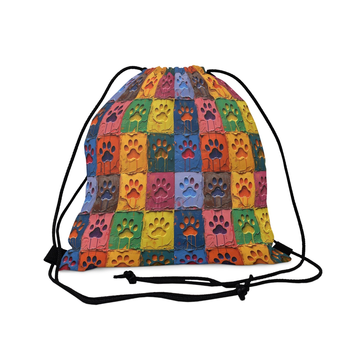 Outdoor Drawstring Bag Featuring Large Painted Paw Prints - Hobbster