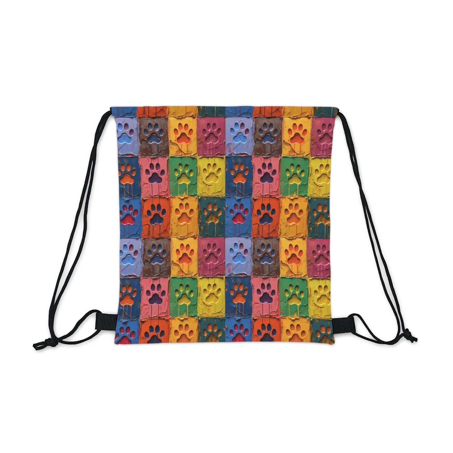 Outdoor Drawstring Bag Featuring Large Painted Paw Prints - Hobbster