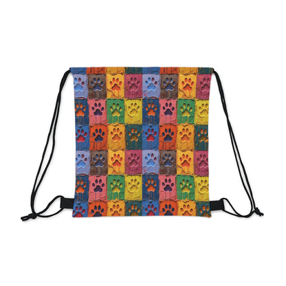 Outdoor Drawstring Bag Featuring Large Painted Paw Prints - Hobbster