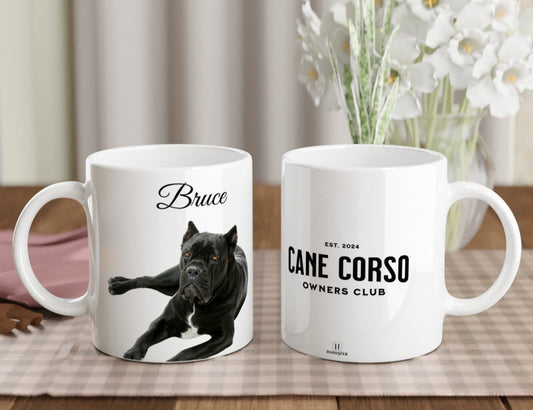 Personalised 11 0z Ceramic Mug | Add Your Own Photo To One Side, Fixed Cane Corso Owners Club On Other Side - Hobbster