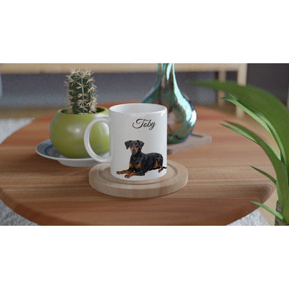 Personalised 11 0z Ceramic Mug | Add Your Own Photo To One Side, Fixed Doberman Owners Club On Other Side - Hobbster