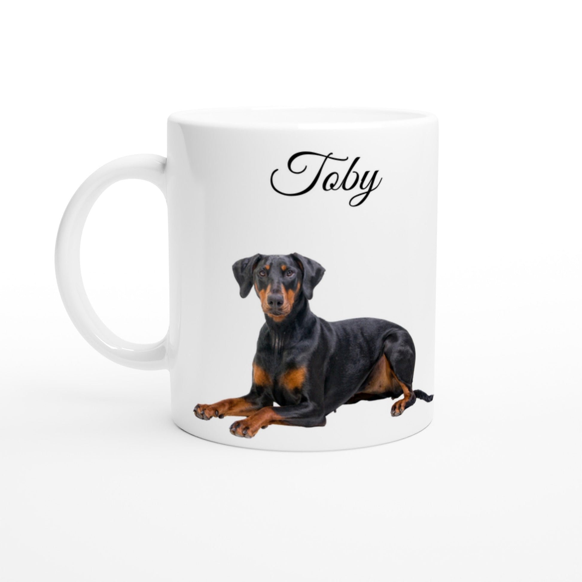 Personalised 11 0z Ceramic Mug | Add Your Own Photo To One Side, Fixed Doberman Owners Club On Other Side - Hobbster