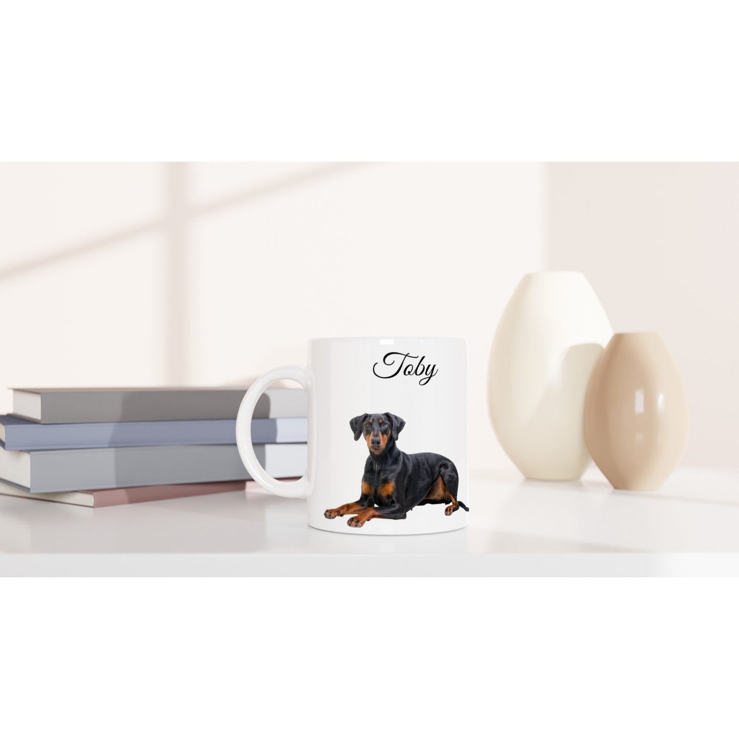 Personalised 11 0z Ceramic Mug | Add Your Own Photo To One Side, Fixed Doberman Owners Club On Other Side - Hobbster