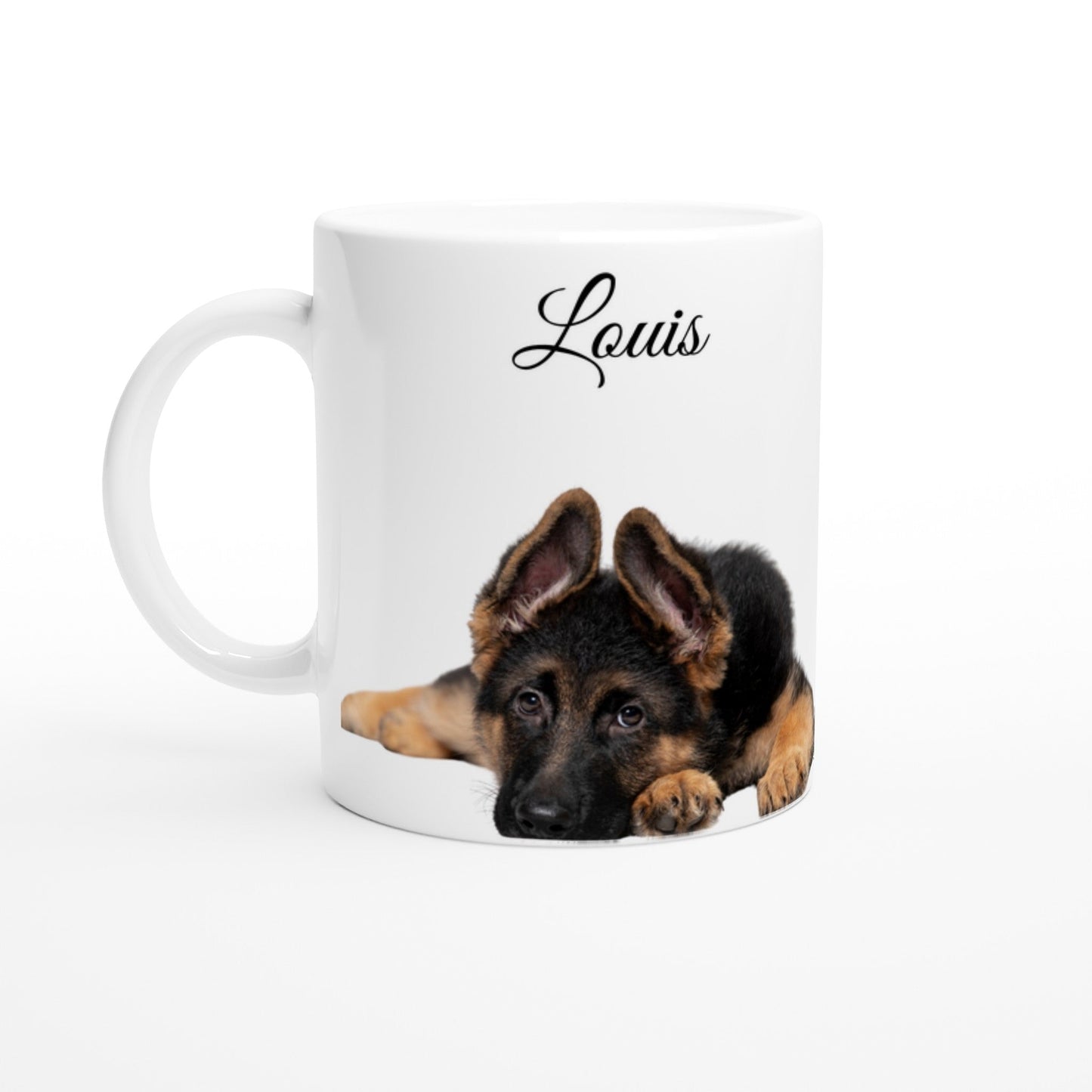 Personalised 11 0z Ceramic Mug | Add Your Own Photo To One Side, Fixed German Shepherd Owners Club On Other Side - Hobbster