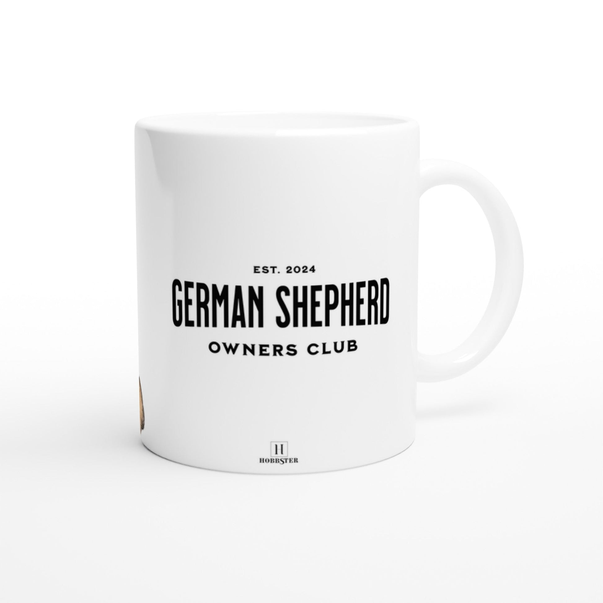 Personalised 11 0z Ceramic Mug | Add Your Own Photo To One Side, Fixed German Shepherd Owners Club On Other Side - Hobbster