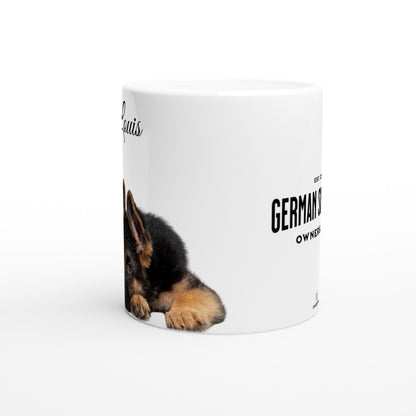 Personalised 11 0z Ceramic Mug | Add Your Own Photo To One Side, Fixed German Shepherd Owners Club On Other Side - Hobbster