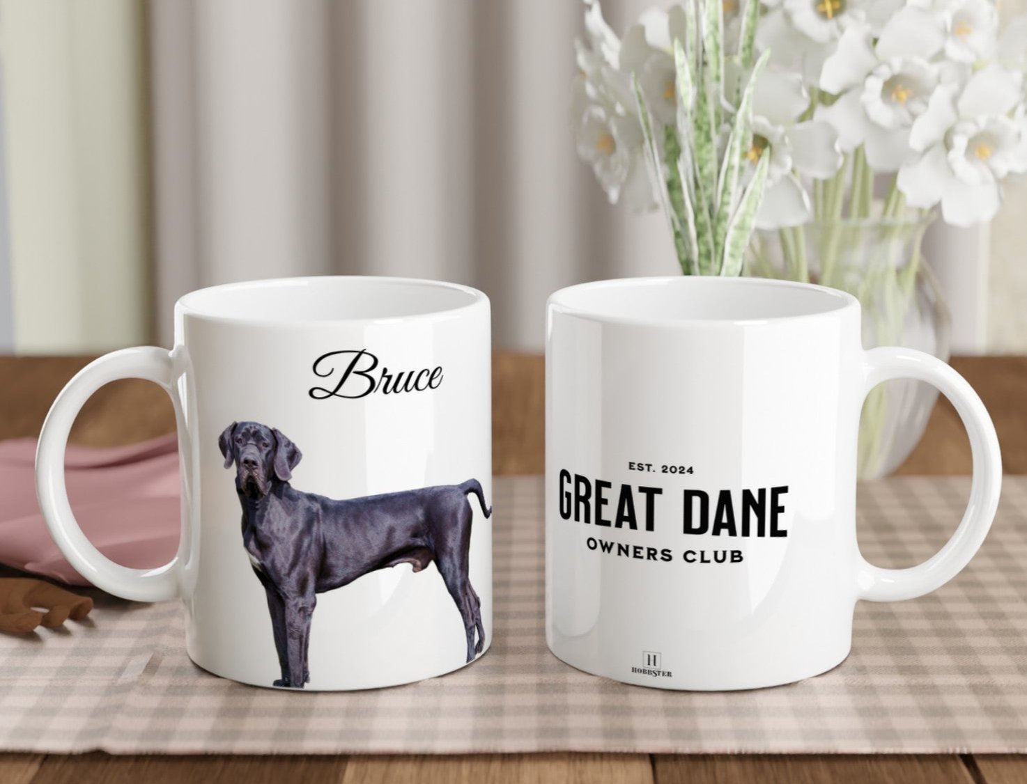 Personalised 11 0z Ceramic Mug | Add Your Own Photo To One Side, Fixed Great Dane Owners Club On Other Side - Hobbster