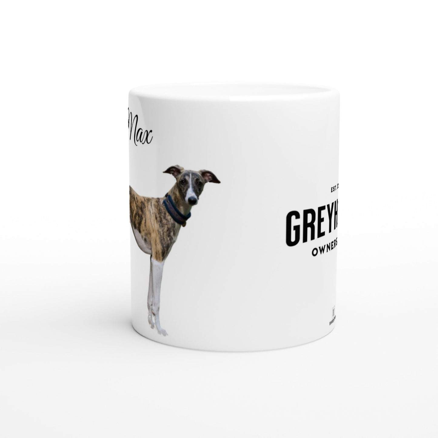 Personalised 11 0z Ceramic Mug | Add Your Own Photo To One Side, Fixed Greyhound Owners Club On Other Side - Hobbster