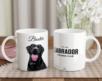 Personalised 11 0z Ceramic Mug | Add Your Own Photo To One Side, Fixed Labrador Owners Club On Other Side - Hobbster