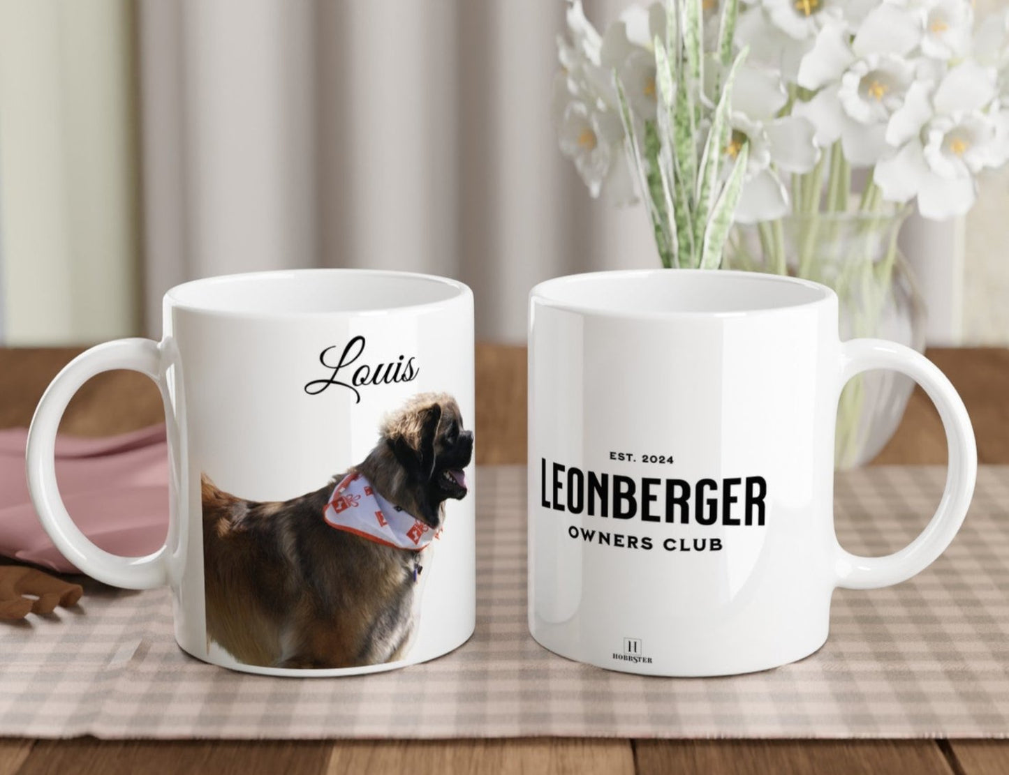 Personalised 11 0z Ceramic Mug | Add Your Own Photo To One Side, Fixed Leonberger Owners Club On Other Side - Hobbster