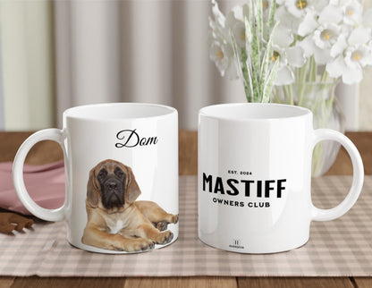 Personalised 11 0z Ceramic Mug | Add Your Own Photo To One Side, Fixed Mastiff Owners Club On Other Side - Hobbster