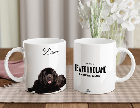 Personalised 11 0z Ceramic Mug | Add Your Own Photo To One Side, Fixed Newfoundland Owners Club On Other Side - Hobbster