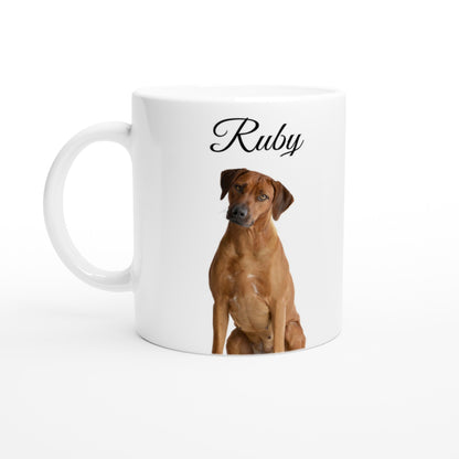 Personalised 11 0z Ceramic Mug | Add Your Own Photo To One Side, Fixed Rhodesian Ridgeback Owners Club On Other Side - Hobbster