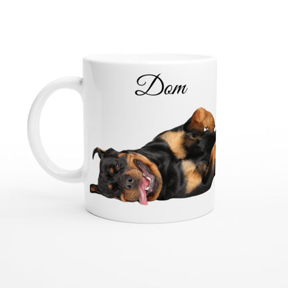 Personalised 11 0z Ceramic Mug | Add Your Own Photo To One Side, Fixed Rottweiler Owners Club On Other Side - Hobbster