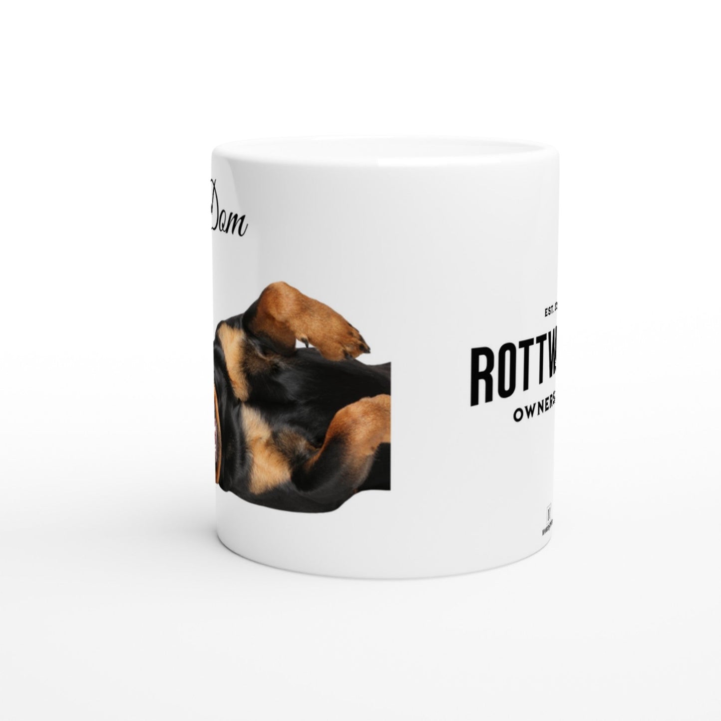 Personalised 11 0z Ceramic Mug | Add Your Own Photo To One Side, Fixed Rottweiler Owners Club On Other Side - Hobbster