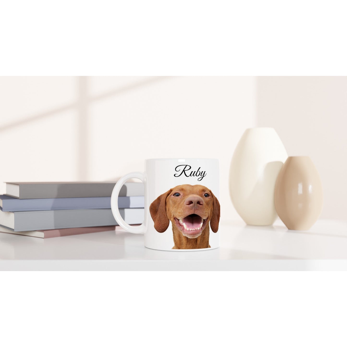 Personalised 11 0z Ceramic Mug | Add Your Own Photo To One Side, Fixed Vizsla Owners Club On Other Side - Hobbster