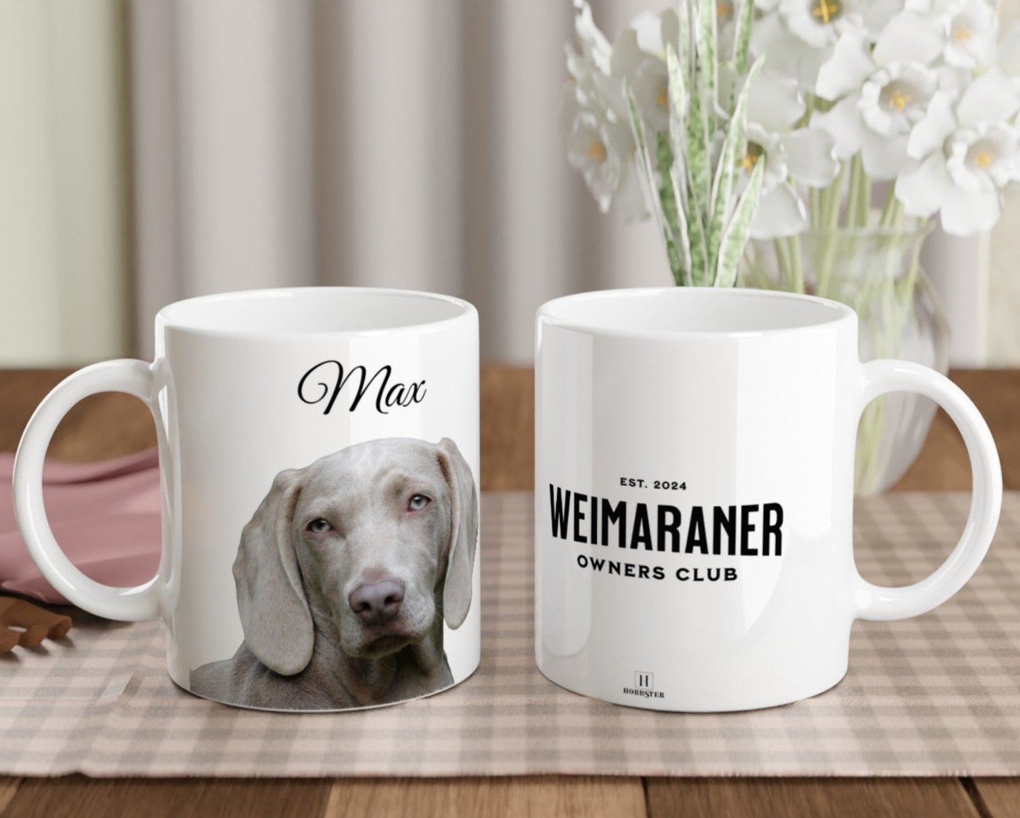 Personalised 11 0z Ceramic Mug | Add Your Own Photo To One Side, Fixed Weimaraner Owners Club On Other Side - Hobbster