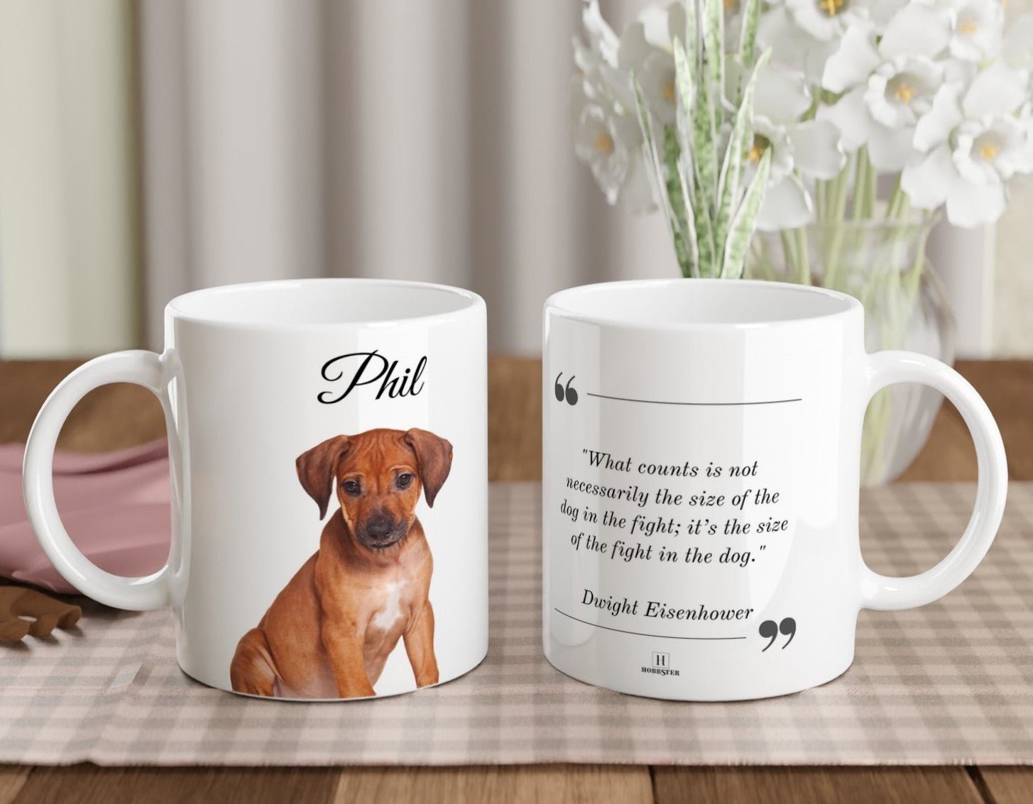 Personalised 11 0z Ceramic Mug with Your Dog Picture and Eisenhower Quote - Hobbster