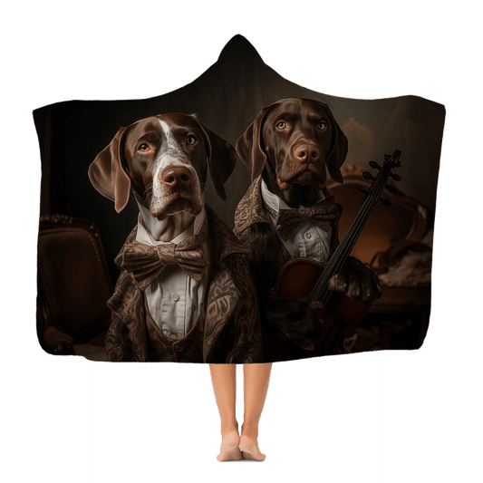 Premium Adult Fleece Hooded Blanket featuring vintage German Short Haired Pointer designs - Hobbster