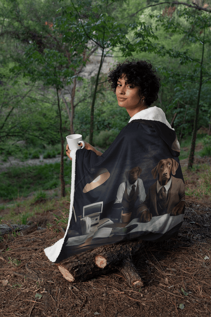 Premium Adult Fleece Hooded Blanket featuring vintage Hungarian Vizsla design - Hobbster