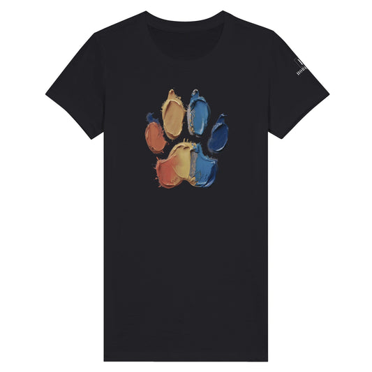 Premium Women's Crewneck T-shirt Featuring Large Painted Paw Print - Hobbster