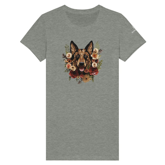 Premium Women's Crewneck T-shirt with a German Shepherd Paper Quilling Design - Hobbster