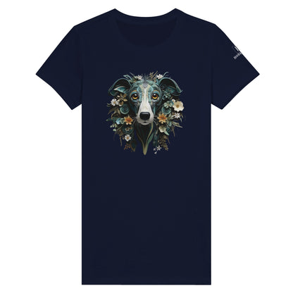 Premium Women's Crewneck T-shirt with a Greyhound Paper Quilling Design - Hobbster