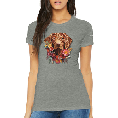 Premium Women's Crewneck T-shirt with a Vizsla Paper Quilling Design - Hobbster