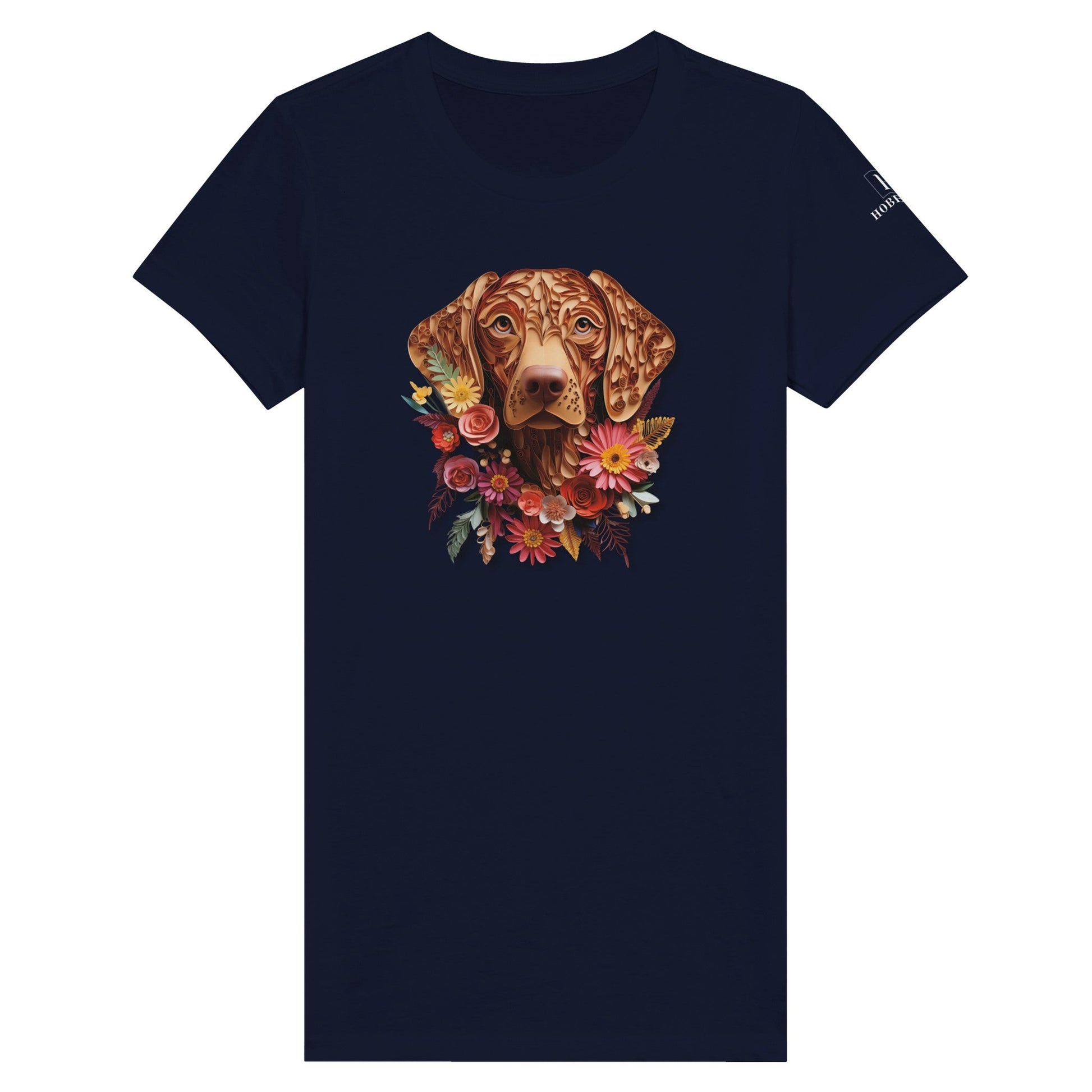 Premium Women's Crewneck T-shirt with a Vizsla Paper Quilling Design - Hobbster