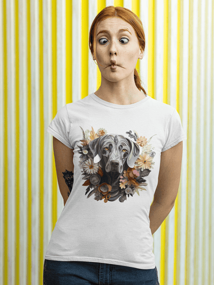 Premium Women's Crewneck T-shirt with a Weimaraner Paper Quilling Design - Hobbster