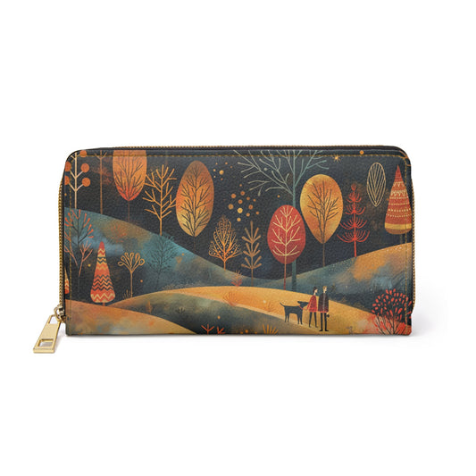 Printed Zipper Wallet - Dogwalkers At Night Design - Hobbster