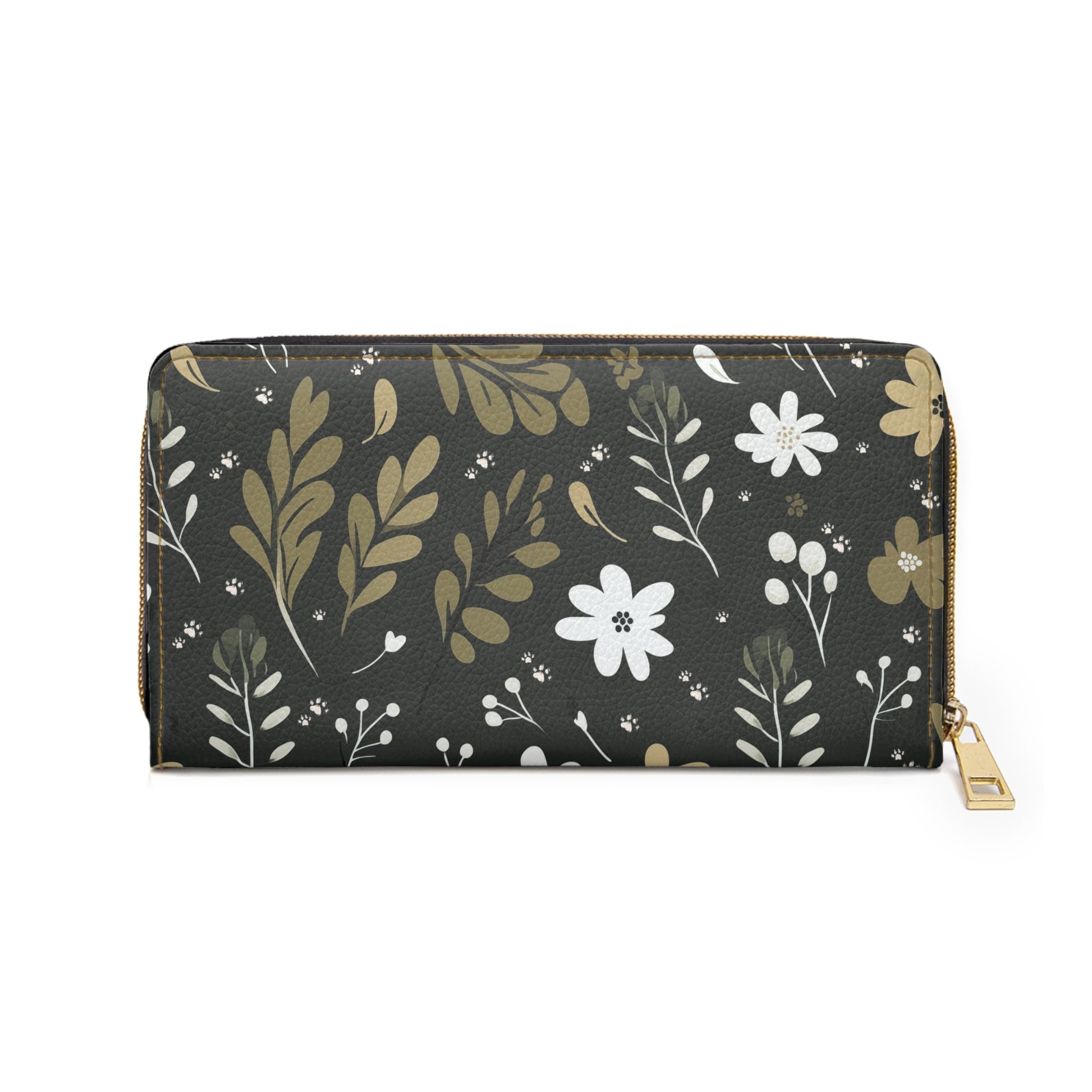 Printed Zipper Wallet - Green Boho Design with Paw Prints - Hobbster