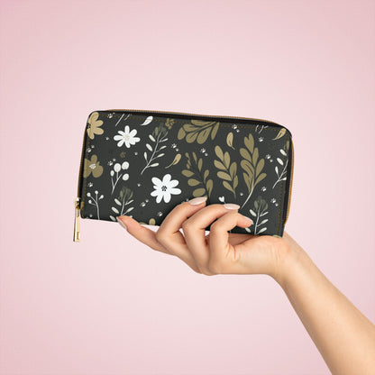 Printed Zipper Wallet - Green Boho Design with Paw Prints - Hobbster