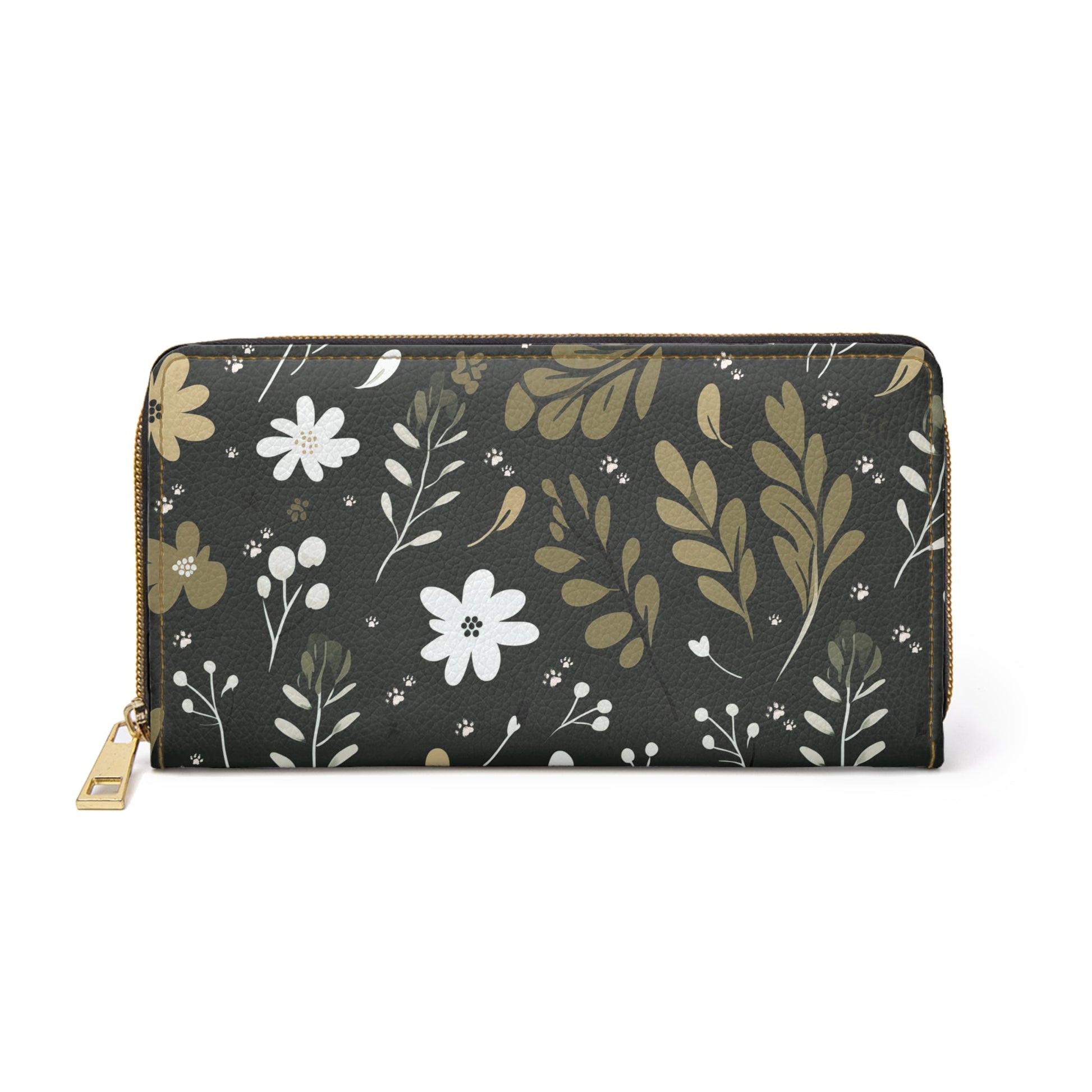 Printed Zipper Wallet - Green Boho Design with Paw Prints - Hobbster